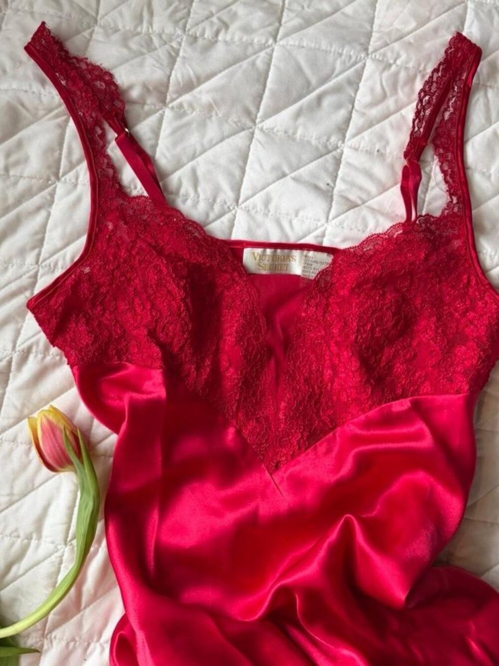 Vintage Gold Label Victoria's Secret Red Long Nightgown Chemise Slip Dress
